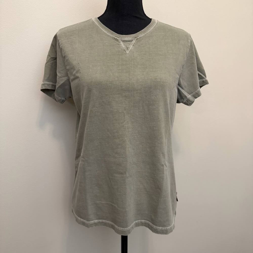 Woolrich L Slub Cotton‎ Green Short Sleeve Tee Vintage Inspired Weathered Womens